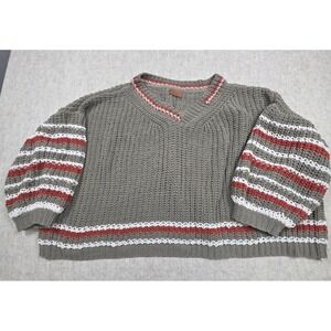 POL Oversized V-Neck Sweater Chunky Knit Chenille Cropped‎ Size Medium